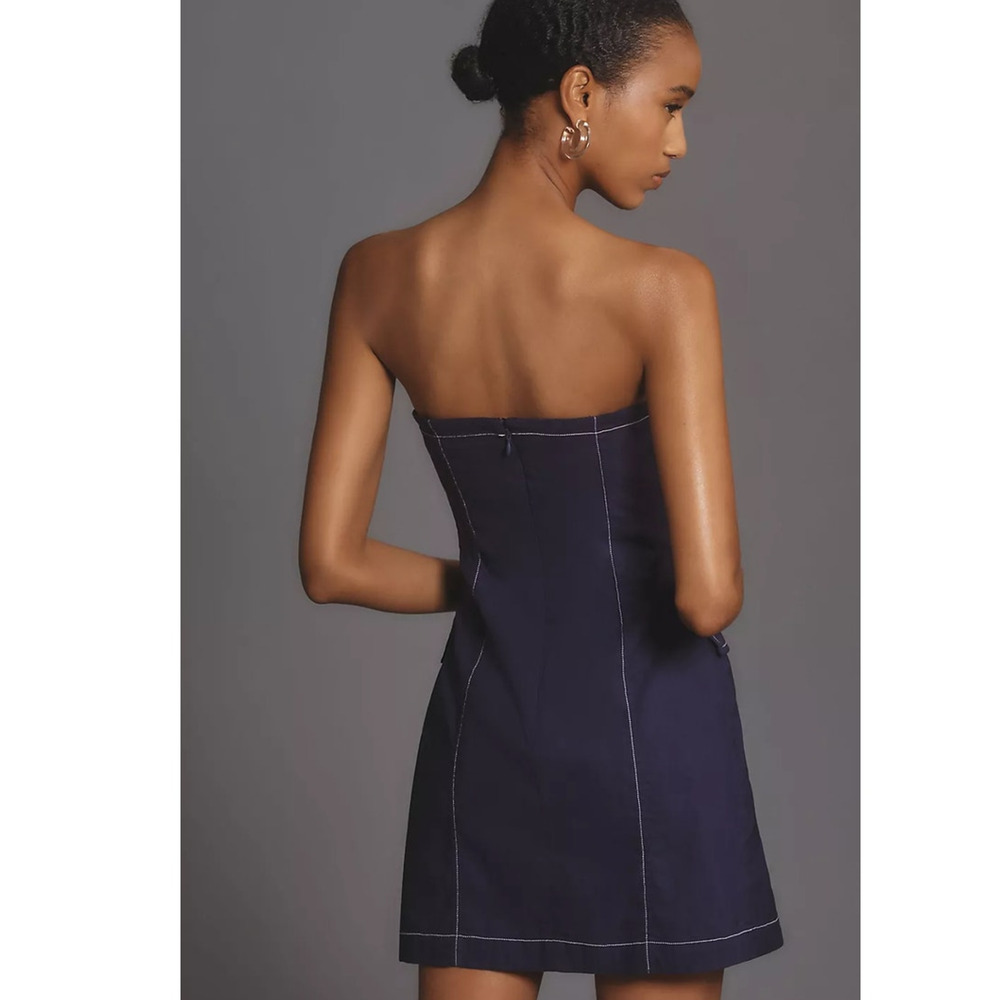 NWT Anthropologie Maeve Strapless Linen Mini Dress $158 SIZE 8 Blue Stetchy - Picture 4 of 5